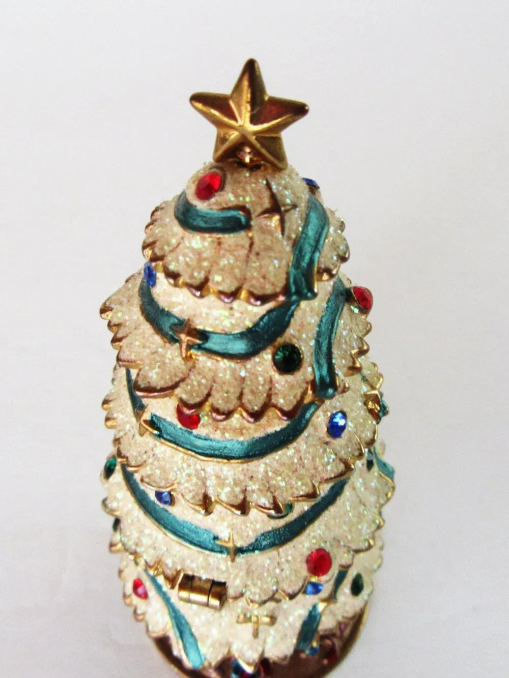 Ceramic Christmas Tree ring box  with rhinestones and glitter - gift box